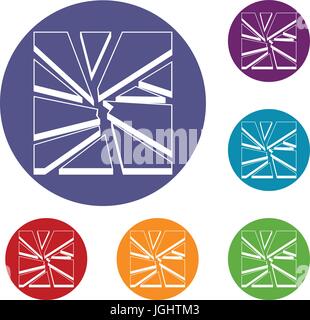 Zerbrochenes Glas Icons set Stock Vektor