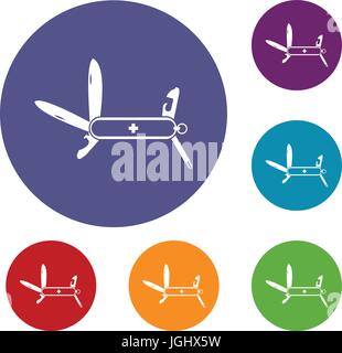 Schweizer Mehrzweck Messer Icons set Stock Vektor