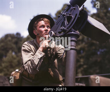 Ein WWII-MG-Schütze in ft. Knox, Kentucky. Palmer, Alfred T., Fotograf. Stockfoto