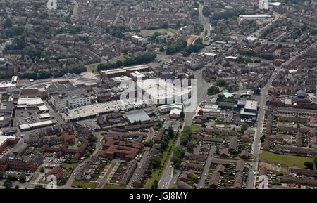 Luftaufnahme von Birkenhead Stadtzentrum, Wirral, Merseyside, UK Stockfoto