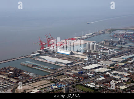 Luftaufnahme der Seaforth Docks in Liverpool, Großbritannien Stockfoto