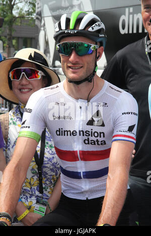 Steve Cummings von Team Dimension Data während der Etappe 7 der Tour de France 2017 in Troyes. DRÜCKEN SIE VERBANDSFOTO. Bilddatum: Freitag, 7. Juli 2017. Siehe PA Story Radtour. Bildnachweis sollte lauten: Ian Parker/PA Wire. Stockfoto