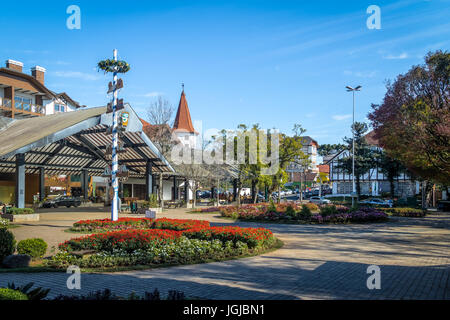 Blume Square (Praça Das Flores) - Nova Petropolis, Rio Grande do Sul, Brasilien Stockfoto