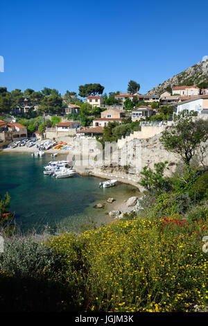 Niolon Calanque, Bucht oder Fischerdorf an La Côte Bleue oder blaue Küste an der Mittelmeerküste westlich von Marseille Provence Frankreich Stockfoto