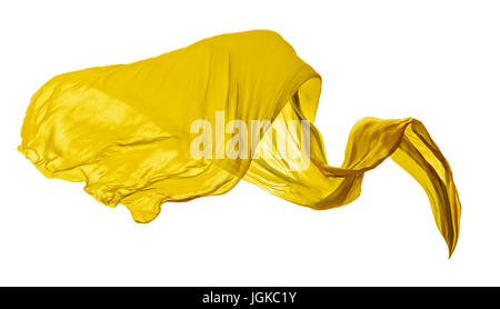 Glatte elegante gelbe transparente Tuch getrennt auf weißem Hintergrund. Textur des Fliegens Stoff. Stockfoto