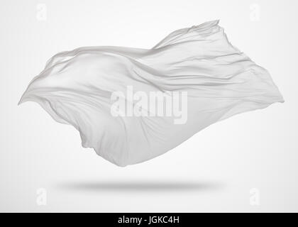 Glattes eleganten transparentes weißes Tuch getrennt auf grauem Hintergrund. Textur des Fliegens Stoff. Stockfoto