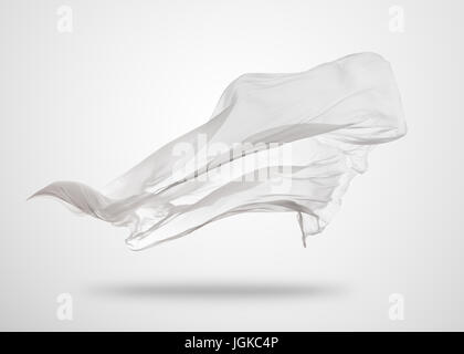 Glattes eleganten transparentes weißes Tuch getrennt auf grauem Hintergrund. Textur des Fliegens Stoff. Stockfoto