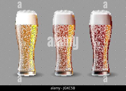 Bier auf Glas. Realistische Vektor Bier auf transparenten Hintergrund gesetzt. Stock Vektor