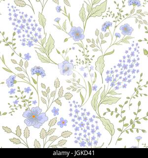 Calico zarten Rosa grüne Farben Muster. Niedlichen nahtlose niedliche kleine Blumen für Stoff-Design. Calico Muster im Country-Stil. Trendige handbemalt Millefleurs. Stock Vektor