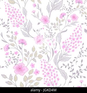 Calico zarten Rosa grüne Farben Muster. Niedlichen nahtlose niedliche kleine Blumen für Stoff-Design. Calico Muster im Country-Stil. Trendige handbemalt Millefleurs. Stock Vektor