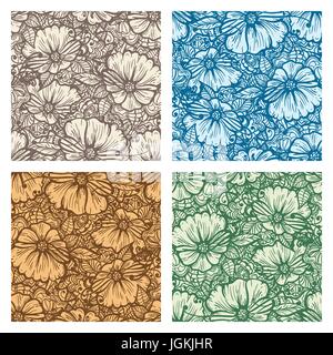 Satz von vier handgezeichnete floral seamless pattern. Vektor-Illustration. Stock Vektor
