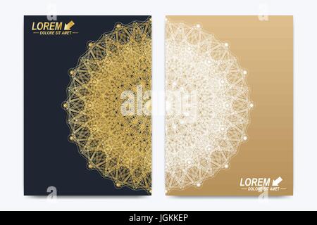 Moderne Vektor Vorlage für Broschüre, Broschüre, Flyer, cover, Magazin oder jährlichen Bericht. A4-Format. Wirtschaft, Wissenschaft, Medizin und Technik Design-Buch-Layout. Abstrakte Darstellung mit goldenen mandala Stock Vektor