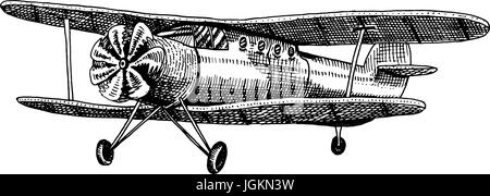 Satz von Passagier Flugzeuge Maiskolben oder Flugzeug Luftfahrt Reisen Illustration. gravierte handgezeichnete im alten Stil Sketch, Oldtimer Transport. Stock Vektor