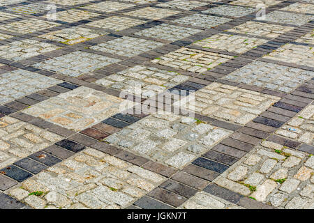 Mauerwerk Pflaster in Newquay, Cornwall. Abstrakte Verbindungen, abstrakte miteinander verbunden/verknüpft, Metapher für den öffentlichen Platz, leeren Raum. Stockfoto