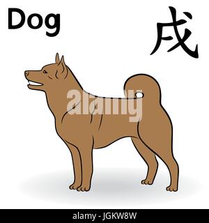 Chinese Zodiac Sign Dog in brauner Farbe, Symbol des neuen Jahres auf dem östlichen Kalender, handgezeichnete Cartoon Vektorgrafik isoliert auf einem weißen Hinterg Stock Vektor