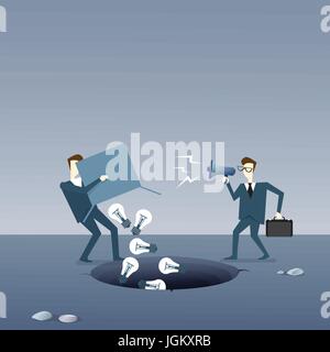 Business-Mann wirft Glühbirnen In Loch, Idee Krisenkonzept Stock Vektor