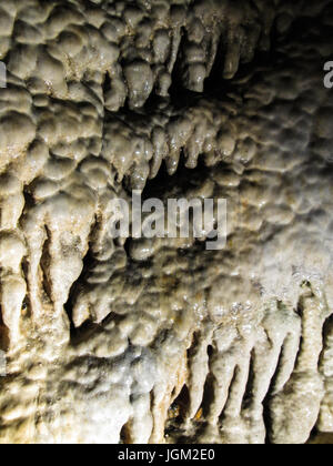 Luray Caverns in Virginia Nahaufnahme der nassen Felsen in Höhle mit Stalaktiten, Stalagmiten und anderen Formationen Stockfoto