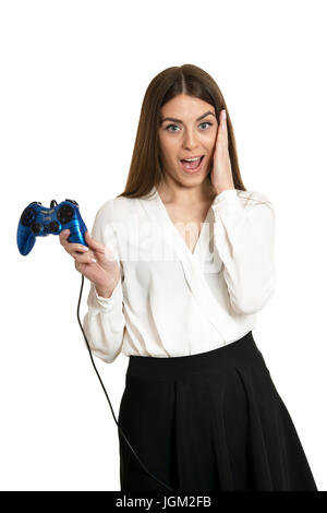Schöne Frau mit gamepad Stockfoto