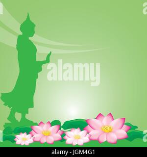 Buddha-Statue und Lotus thai Tradition, Visakha Puja Tag, Vektor-Illustration. Stock Vektor