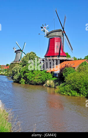 Europa, Deutschland, Niedersachsen, Ostfriesland, Friesland, Landschaft, blauer Himmel, Tag, Tageslicht, außen, Bereich Aufnahme, Foto, Reise, Tourismus, Verti Stockfoto