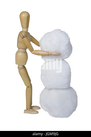 Gemeinsam zu machen einen Schneemann mit drei Kugeln Stapeln der Schnee - Pfad enthalten Stockfoto