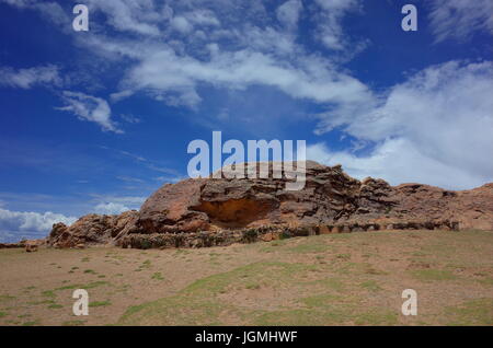 Dem heiligen Felsen der Inka auf der Isla del Sol, die Wiege der Inka-Zivilisation Stockfoto