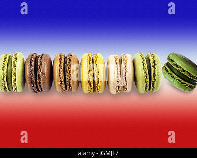 Macarons auf der Unterseite der Blau, Weiß, rote Flagge Stockfoto