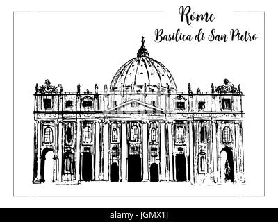 St. Petri Dom. Rom architektonisches Symbol. Wunderschöne handgezeichnete Skizze Vektorgrafik. Italien. Skyline. Für Drucke, Textil, Werbung, pos Stock Vektor
