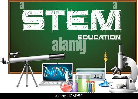 Bildung Poster-Design mit Wissenschaft Ausrüstungen Abbildung stammen Stock Vektor