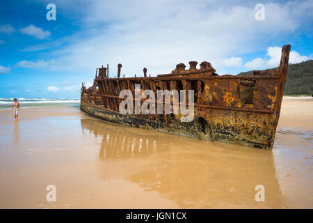 Maheno Schiffswrack, Fraser Island, UNESCO-Weltkulturerbe, Queensland, Australien. Stockfoto