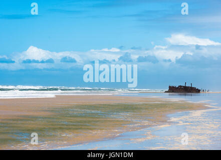 Maheno Schiffswrack, Fraser Island, UNESCO-Weltkulturerbe, Queensland, Australien. Stockfoto