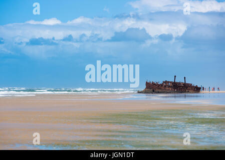 Maheno Schiffswrack, Fraser Island, UNESCO-Weltkulturerbe, Queensland, Australien. Stockfoto