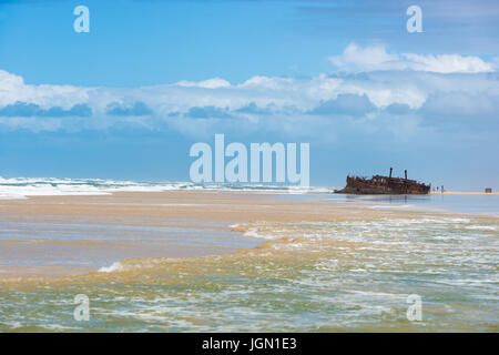 Maheno Schiffswrack, Fraser Island, UNESCO-Weltkulturerbe, Queensland, Australien. Stockfoto