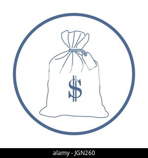 Stilisierte Symbol einer verknoteten Tasche mit Geld. Design für Banner, Poster oder Druck. Stock Vektor