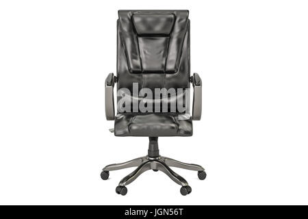 Moderne schwarze Bürostuhl aus Leder auf Holz Stock über weißen