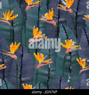 Vektor Musterdesign mit tropischen Strelitzia Blüten. Stock Vektor