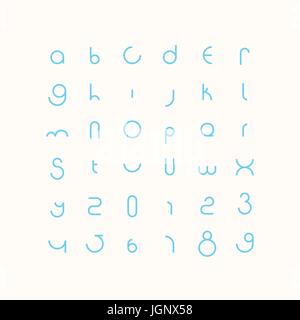 Runde Stil Alphabet Buchstaben und zahlen. Vektor, minimalistische Font Schriftgestaltung. zeitgenössische, regelmäßige Schriftzug. geometrische, dekorative Schriftsatz. m Stock Vektor