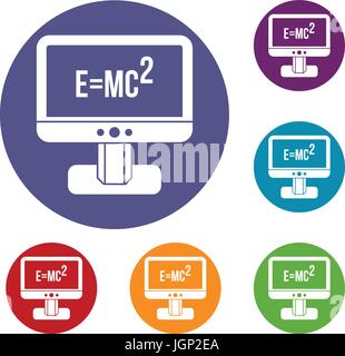 Monitor mit Einstein Formel Icons set Stock Vektor