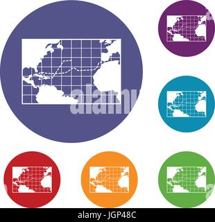 Karte Reisen Columbus Icons Set Stock Vektor