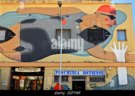 "Detail" von einem Wandgemälde von Agostino Iacurci (IT) in Via del Porto Fluviale 67, Ostiense, Rom, Italien Stockfoto