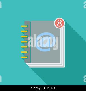 Kontakt Buchsymbol. Flache Vektor zugehörige Symbol mit langen Schatten für Web und mobile Anwendungen. Es ist einsetzbar als - Logo, Symbol, Piktogramm, Infografik e Stock Vektor