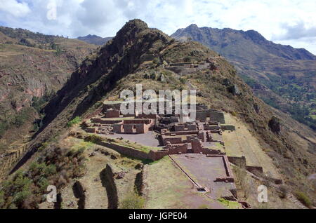 Die Inti Wattana Tempelkomplex von Pisac Inka-Ruinen Stockfoto