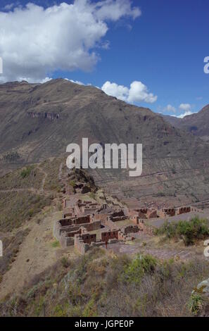 Die Inti Wattana Tempelkomplex von Pisac Inka-Ruinen Stockfoto