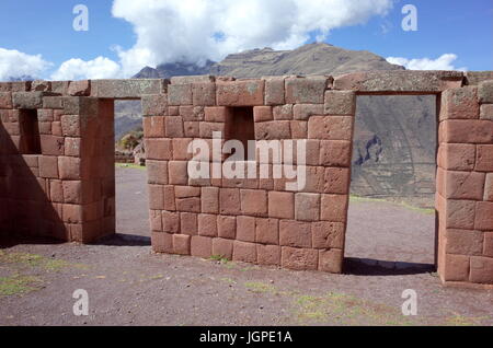 Die Inti Wattana Tempelkomplex von Pisac Inka-Ruinen Stockfoto