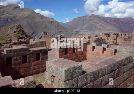 Die Inti Wattana Tempelkomplex von Pisac Inka-Ruinen Stockfoto