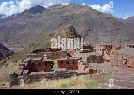 Die Inti Wattana Tempelkomplex von Pisac Inka-Ruinen Stockfoto