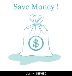 Stilisierte Symbol einer verknoteten Tasche mit Geld. Design für Banner, Poster oder Druck. Stock Vektor