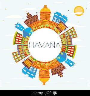 Havanna Skyline mit Farbe Gebäude, blauer Himmel und Kopieren. Vector Illustration. Business Travel und Tourismus Konzept mit historischer Architektur. Stock Vektor