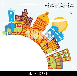 Havanna Skyline mit Farbe Gebäude, blauer Himmel und Kopieren. Vector Illustration. Business Travel und Tourismus Konzept mit historischer Architektur. Stock Vektor