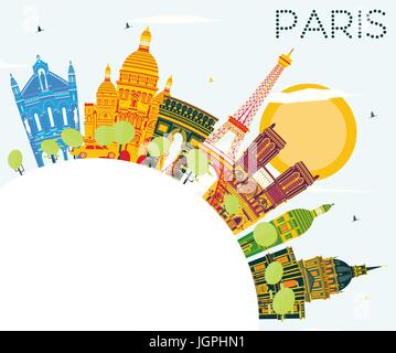 Paris Skyline mit Farbe Gebäude, blauer Himmel und Kopieren. Vector Illustration. Business Travel und Tourismus Konzept mit historischer Architektur. Stock Vektor